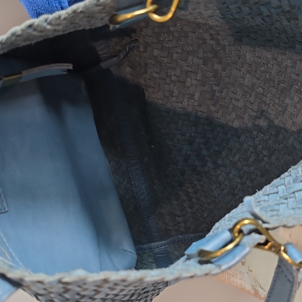 Madewell The Medium Transport Tote: Woven Leather Edition In Blue - Picture 11 of 12